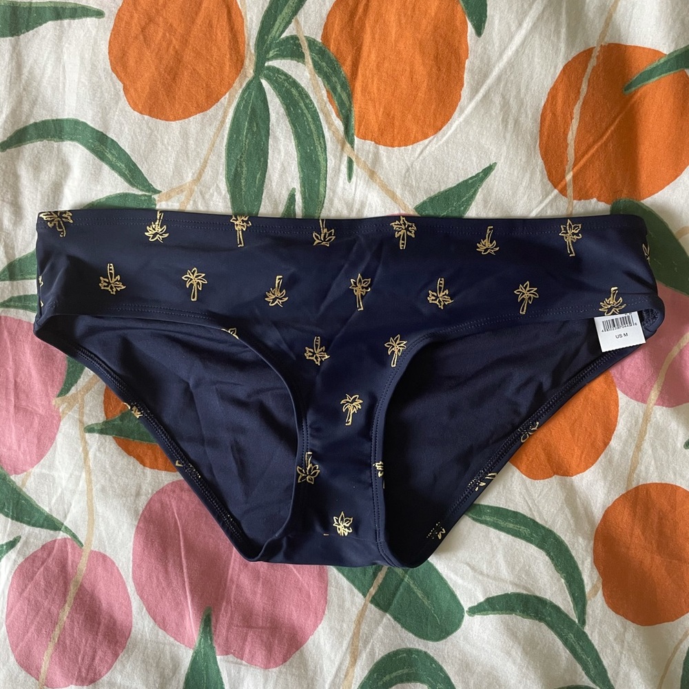 Aerie Gold Palm Tree, Navy Bikini Bottoms